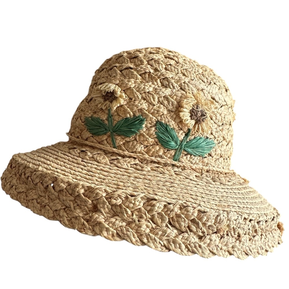 Cottage Core Natural Straw Sun Hat with Floral Embroidery